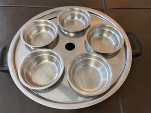 Stainless Steel Egg Poacher Tray/Insert 10” Diameter 5 Cups w/Pan No Lid
