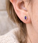 Lab-Amethyst & White Sapphire Stud Earrings 0.60 cts in 14K Gold Screw Backs NWT — photo 3