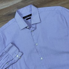 John Varvatos USA Button Up Men 15.5 32/33 Slim Cotton Purple Stripe Heritage
