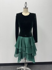 Vintage Early ‘90s Carolina Herrera Green Velvet And Silk Drop Waist Dress