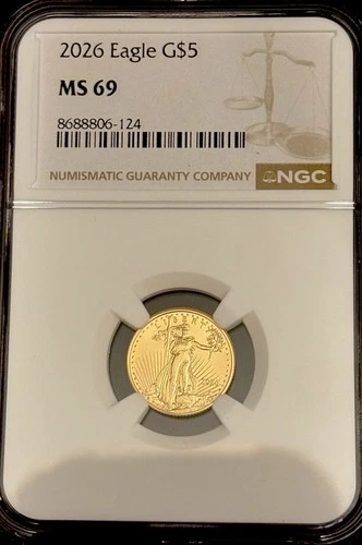 2026  EAGLE GOLD $ 5 DOLLAR GRADED MS 69 NGC