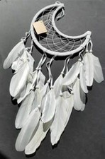 Half Moon White Dream Catcher  White  8 1/2"