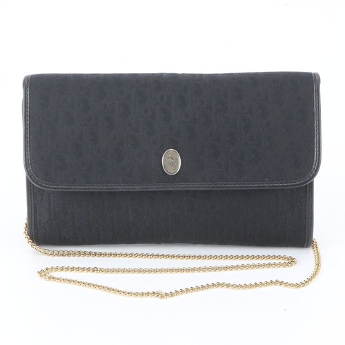 Christian Dior Trotter Leather Canvas 2Way Chain Shoulder Tote Bag Black Auth