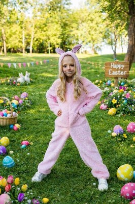 Pink Plush Monster Labubu Costume, Soft Zip Up Easter Bunny Outfit  7/8, 9/10