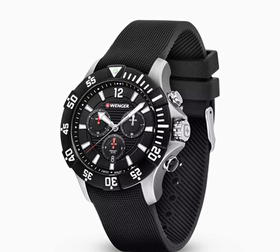Wenger Seaforce Swiss Made Quartz Chronograph Date 200m Black Rubber Watch