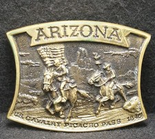 WL07171 *NOS* VINTAGE AÑOS 70 *PASO PICHO CABALLERÍA DE Arizona* hebilla de cinturón de latón macizo