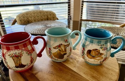The Pioneer Woman Novelty Gingham 16 oz Multi-Color Stoneware Mugs, Set of 3