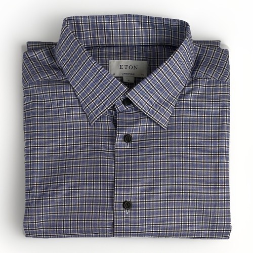 ETON modernes Button Down Stretch Oberhemd Herren XL 44-17 1/2 blau kariert