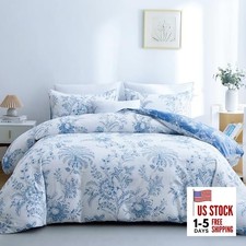 Floral Duvet Cover Queen Size 3 Queen 90" x 90" Blue Floral no Comforter