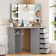 5 Drawers Dressing Table Makeup Vanity Desk with 10 LED Adjustable Lights#
