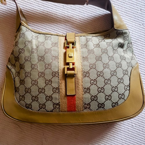 GUCCI VTG Jackie Shoulder Bag Sherry Line Brown Tan AS IS BROKEN STRAP with COA