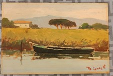 Olio su tavola 20x30 BRUNO GIUSTI Livorno ARDENZA MARINA Barca
