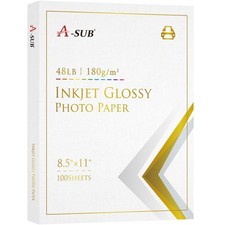 A-SUB Glossy Photo Paper 8.5 x 11 inch, 100 Sheets Inkjet 8.5"X11", white