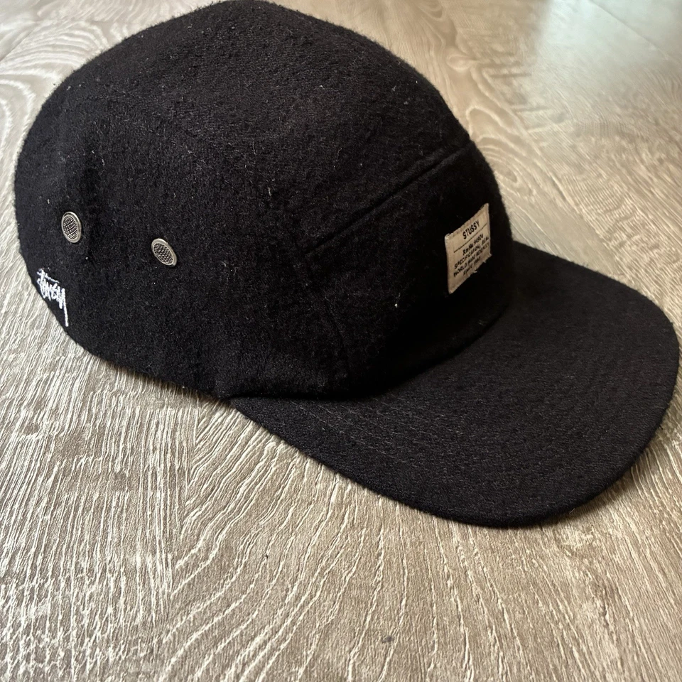 De colección Stüssy Capz Lana 5 Paneles Sombrero de Campamento Negro Patín Ropa de Calle Raro Años 90 00 Foto 2 de 4