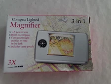 3X Lighted Pocket Magnifier with Compass NEW