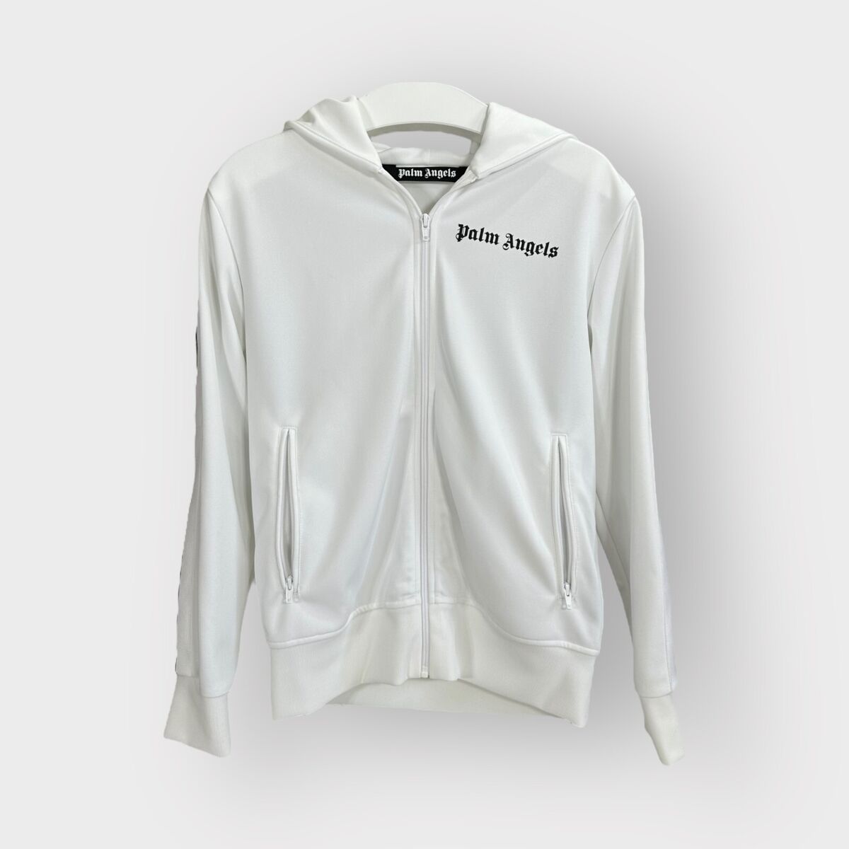 Authentic Palm Angels Track Jacket White Classic Logo Hooded Authentic Palm Angels Track Jacket White Classic Logo Hooded