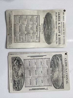 James B. Clow & Sons Pipe Chicago IL Coshocton OH Calendar Reference 1929 & 1932