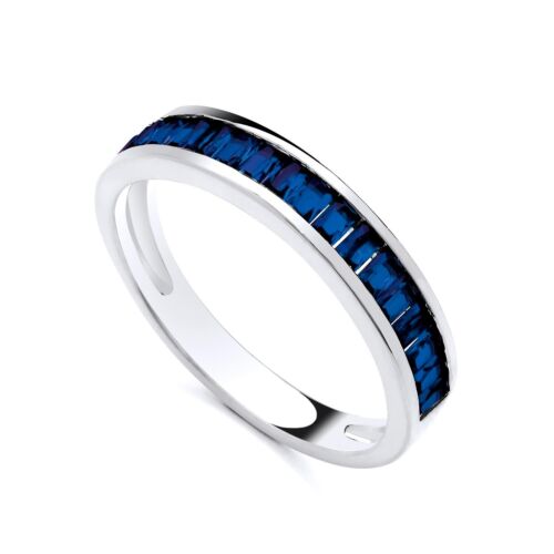 Sterling Silver 925 Baguette Cut simulated SAPPHIRE Eternity Band Ring size K-S - Picture 3 of 6