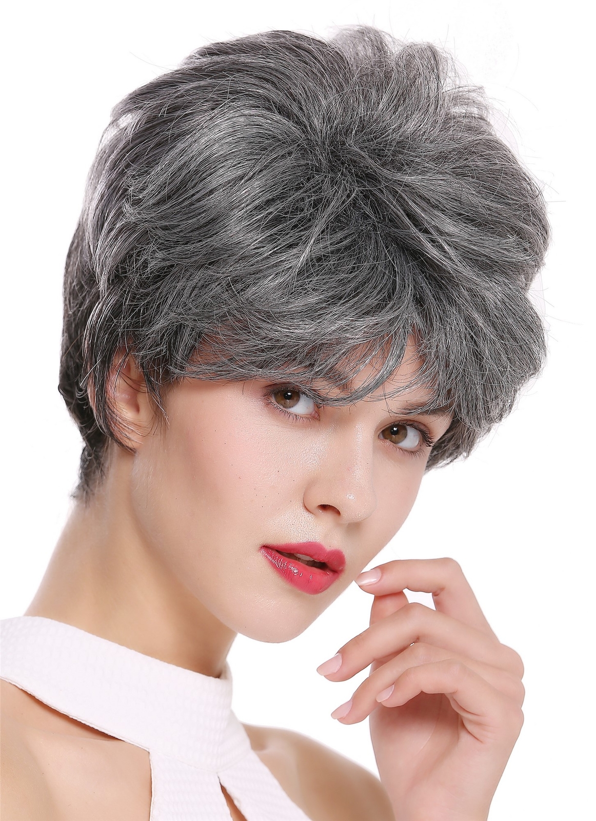Women's Wig Wig Short Teased Voluminous Dark Gray Mottled DW2461