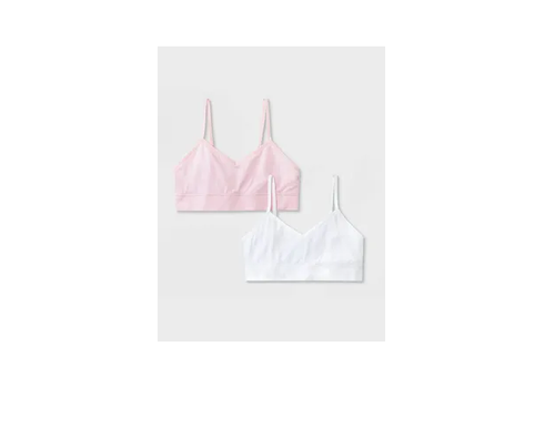 Girls' Solid 2pk Ribbed Longline Bra - art class Pink Size M