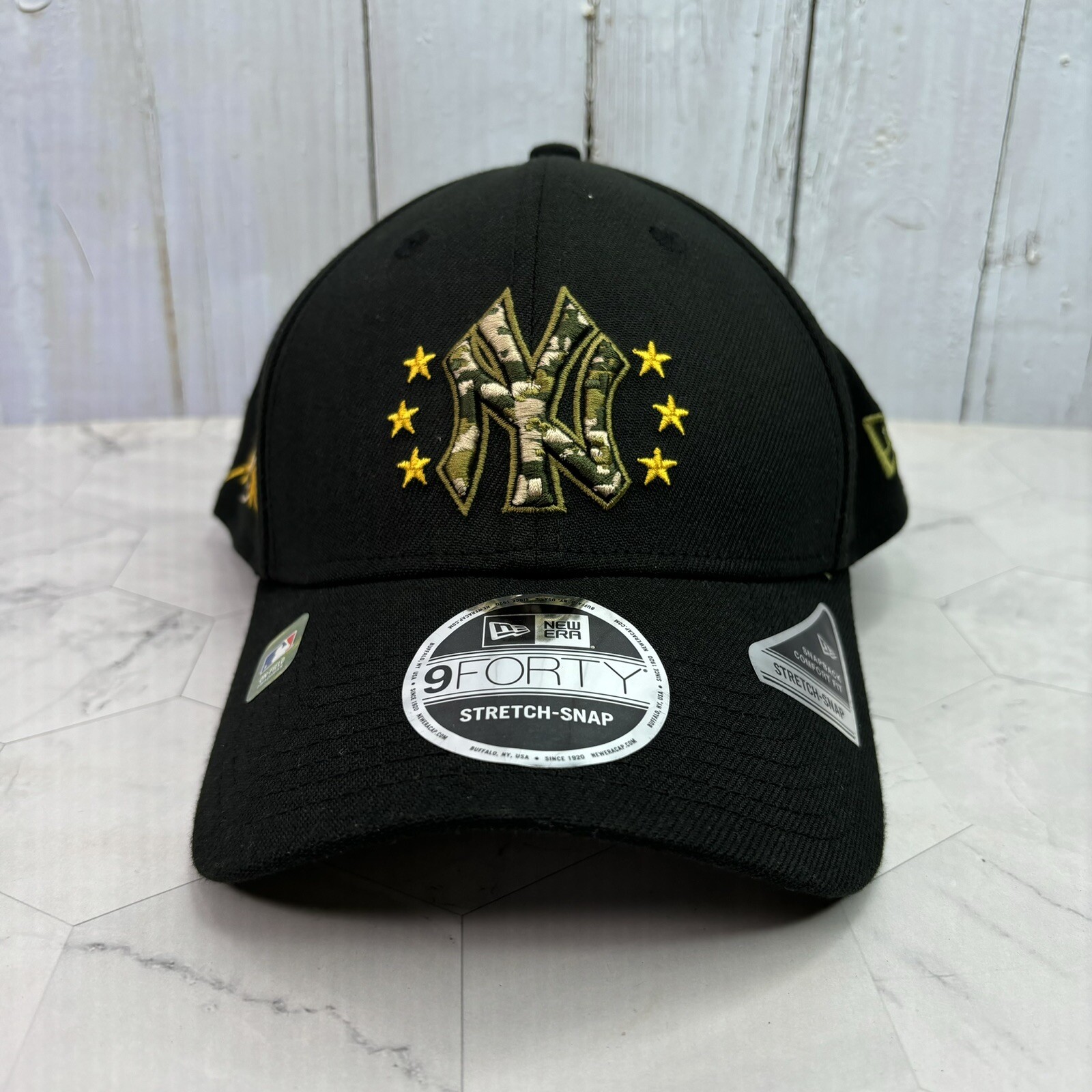 New Era 9Forty New York Yankees Armed Forces Hat Black Stretch Snap OSFM Cap MLB