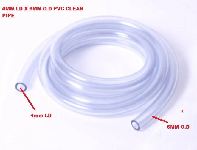 GENERIC PED CLEAR FLEXIBLE PVC TUBE - AIR / WATER FUEL PETROL OIL HOSE PIPE 6mm Od x 4mm Id