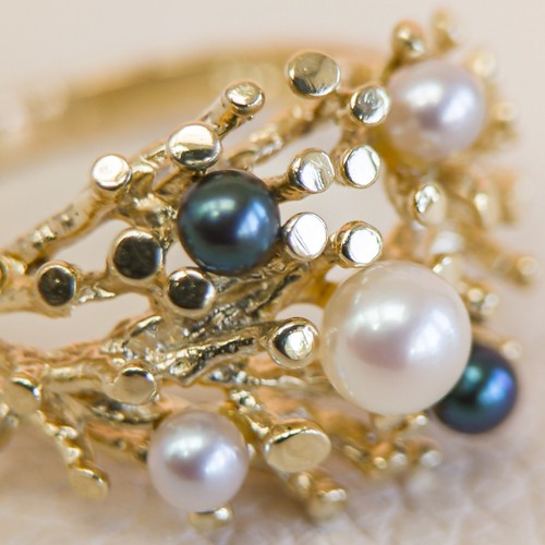Vintage 14K Gold Brutalist Pearl Cluster Ring-Korallenriff Stil, Größe 7 - Bild 7 von 9