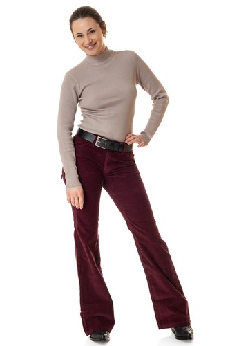 Comycom Damen Cord Bootcut Hose SlimFit bordeaux - Bild 8 von 10