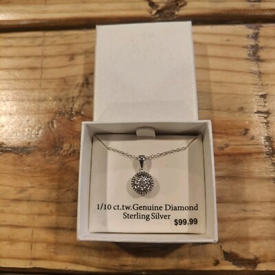 NIB  1/10 CT. T.W. Genuine Diamond Pendant Necklace in Sterling Silver