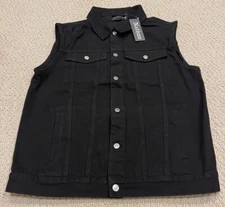 NWT Men’s Nathan Denim Black Classic Button Denim Trucker Jean Vest ALL SIZES