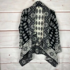 Elodie Sweater Womens M Black Ivory Geometric Waterfall Cardigan Open Front