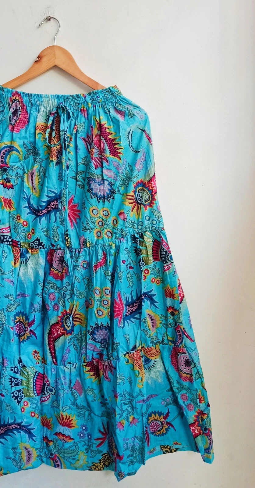 Indian Cotton Turquoise Floral Frill Skirt Womens Clothing Skirt Partywear Skirt