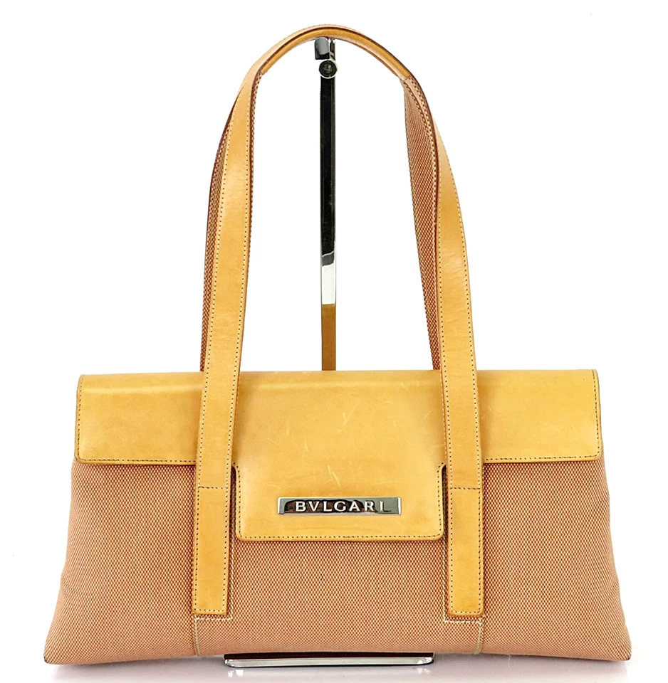 Bolso de hombro BVLGARI rosa de lona y cuero marrón con solapa #53437 Foto 2 de 4