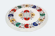 15'' Round Marble Side/End Table – Floral Inlay, Semi Precious Stones,  Handmade