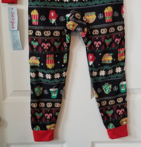 CAT & JACK Black Fleece Christmas Hooded Union Suit Pajamas Size XS (4/5) NWT - Picture 6 of 8
