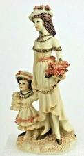 Vintage Victorian Mother & Child Figurine High Detail, Pink Flowers Hand-Painted