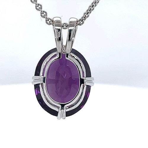 Moderner Edelsteinanhänger in 18Karat Weißgold mit Amethyst & Brillanten + Kette - Bild 6 von 10