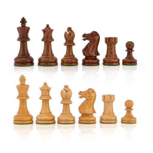 Pièces d'échecs Staunton 3,5 pouces uniquement en palissandre doré - pondérées - Photo 1 sur 7