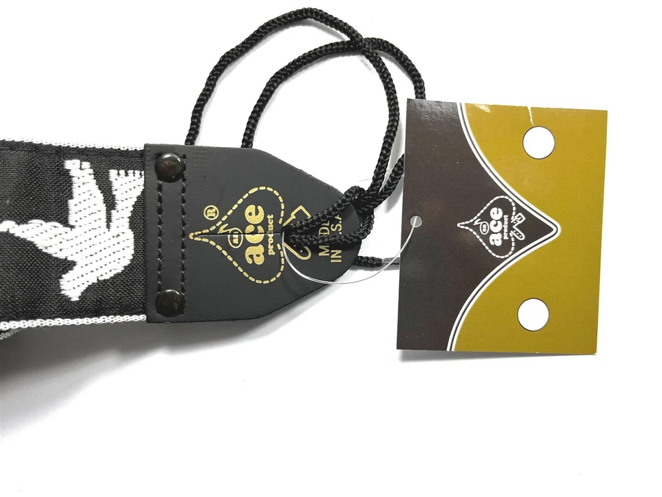 Ремешок для гитары Ace винтажный стиль дизайн Peace Doves черно-белый - Изображение 3 из 4