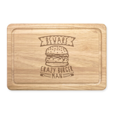 Vorsicht Crazy Burger Man rechteckiges Schneidebrett aus Holz Fast Food lustiger Witz