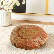Round Red Floor Cushion Elephant Floral Floor Pillow Gypsy 18 in Decorative