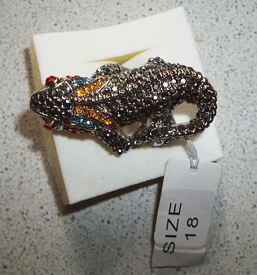NEU Ring Gr. 18 Gr. 57 Gecko Salamander Lurch Echse Silber Kristalle GESCHENK 