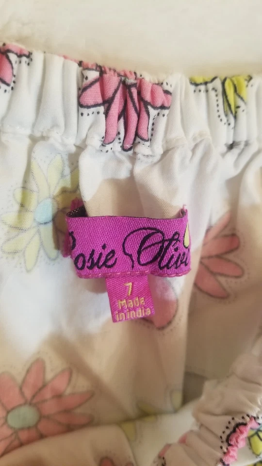 Девочка Рози оливковое платье белый с цветочными цветами размер 7 - Изображение 3 из 4