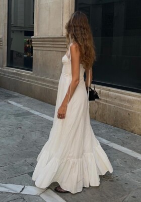 Zara ZW Collection Long Ruffled Poplin Dress White Size XS S M L