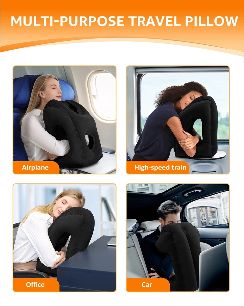 Travel Pillow Inflatable Neck Support for Flights Cars Office with Mask Earplugs