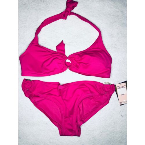 Juicy Couture Ana Halter Bikini Capri Bottoms Hot Pink Swimsuit Set XL BNWT