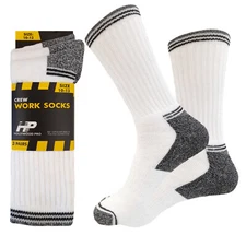 3PK MEN'S LONG PREMIUM QUALITY WORK SOCKS COTTON SIZE 10-13 CREW SOCKS WHITE