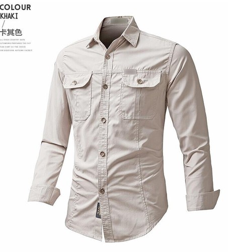 Men's Spring/Fall Tactical Military Cotton Shirts Cargo Pocket Long Sleeve Tops - Picture 7 of 18