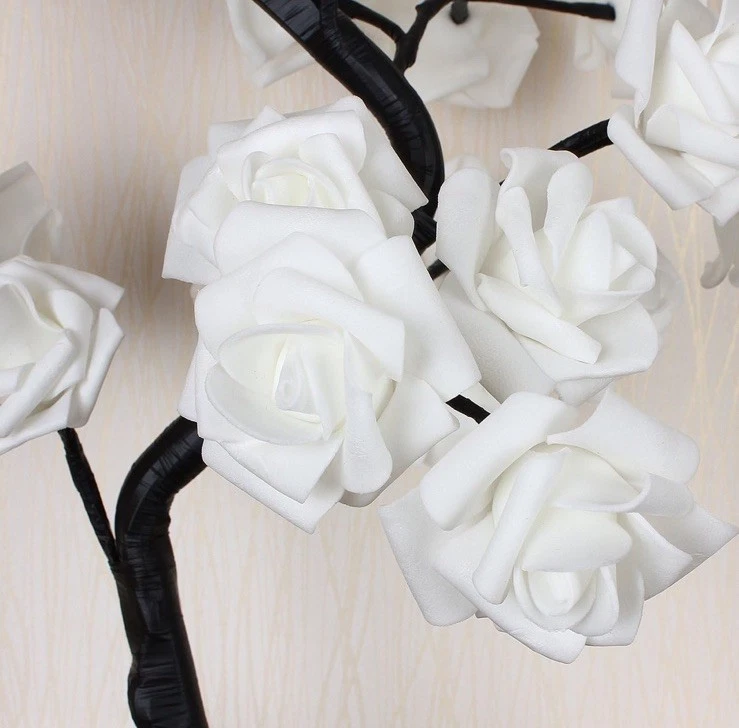 LED Artificial White Rose Tree Table Lamp Night Light Battery Operated - Image 4 of 4