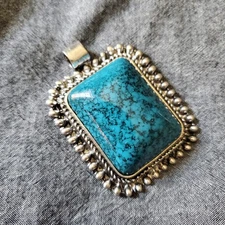 Large Teal and Silver Rectangular Pendant